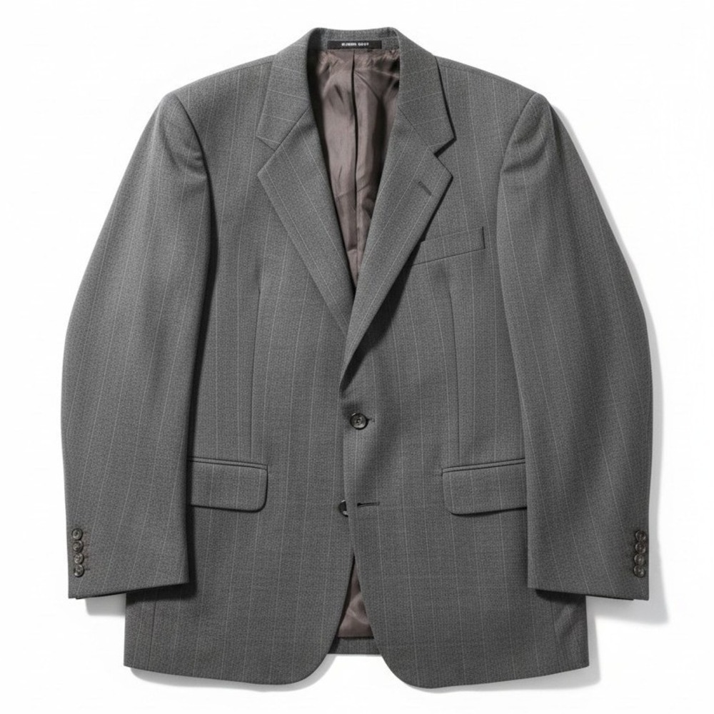 Kingsridge Grey Pinstripe Blazer, Men's 42E Two Button Suit Jacket, Made in USA